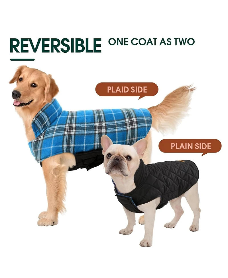 Reversible Waterproof Fleece-Lined Dog Jacket with Leash Access for Cold Weather