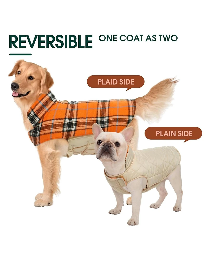 Reversible Waterproof Fleece-Lined Dog Jacket with Leash Access for Cold Weather