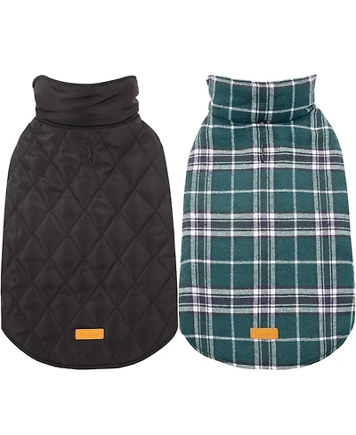 Reversible Waterproof Fleece-Lined Dog Jacket with Leash Access | Cold Weather Coat for Medium Dogs