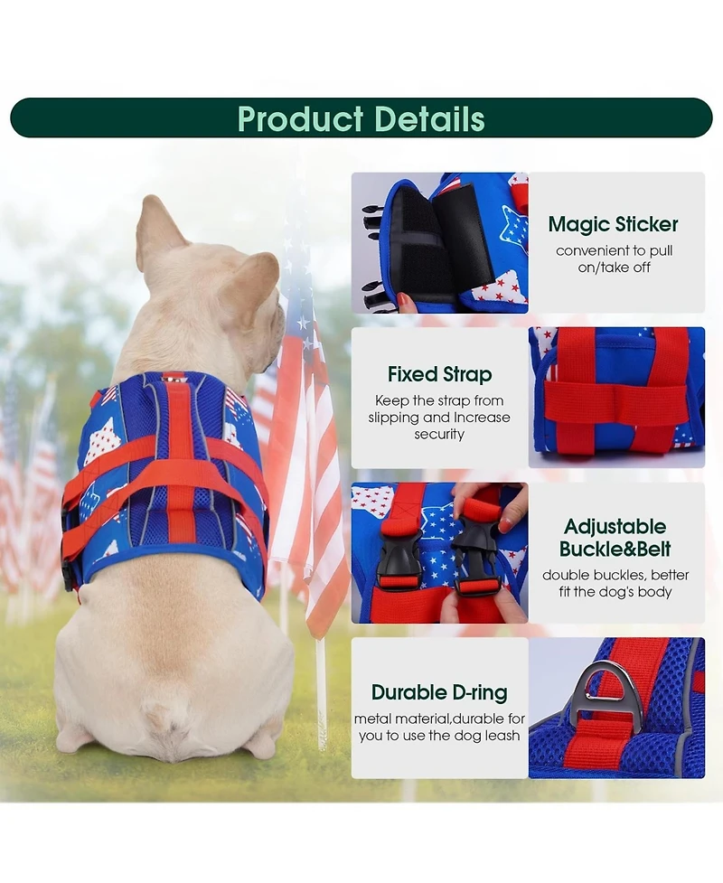 Patriotic High-Flotation Ripstop Swim Vest with Rescue Handle for Dogs