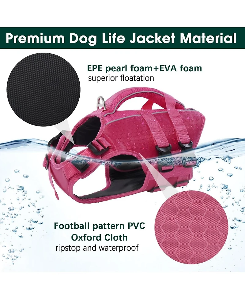 High-Flotation Ripstop Oxford Adjustable Dog Life Vest with Rescue Handle