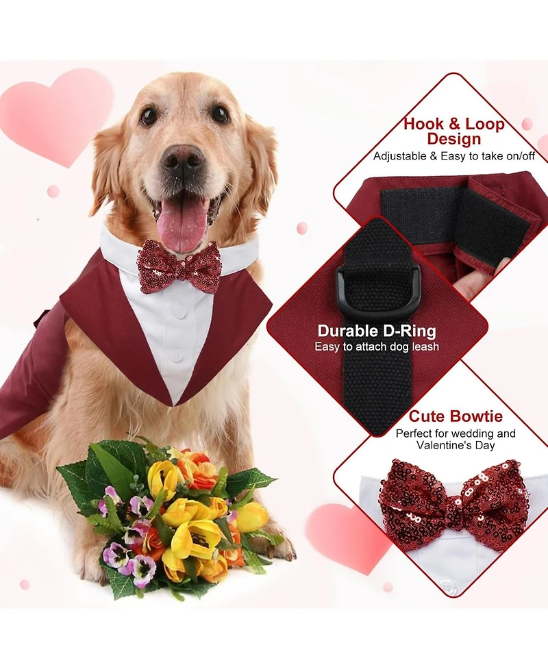 Formal Tuxedo and Bandana Two-Piece Set with Detachable Bowtie Collar for Dogs
