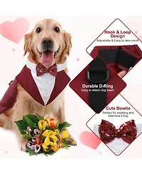 Formal Tuxedo and Bandana Two-Piece Set with Detachable Bowtie Collar for Dogs