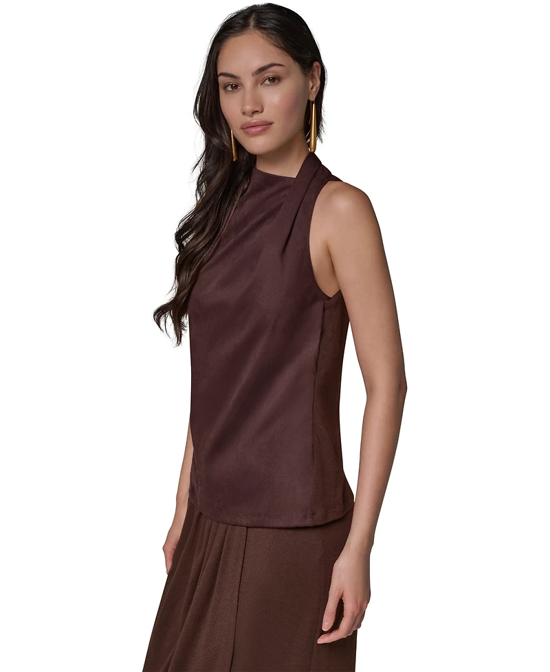 Donna Karan New York Women's Cowl Neck Mixed-Media Dressy Sleeveless Tank