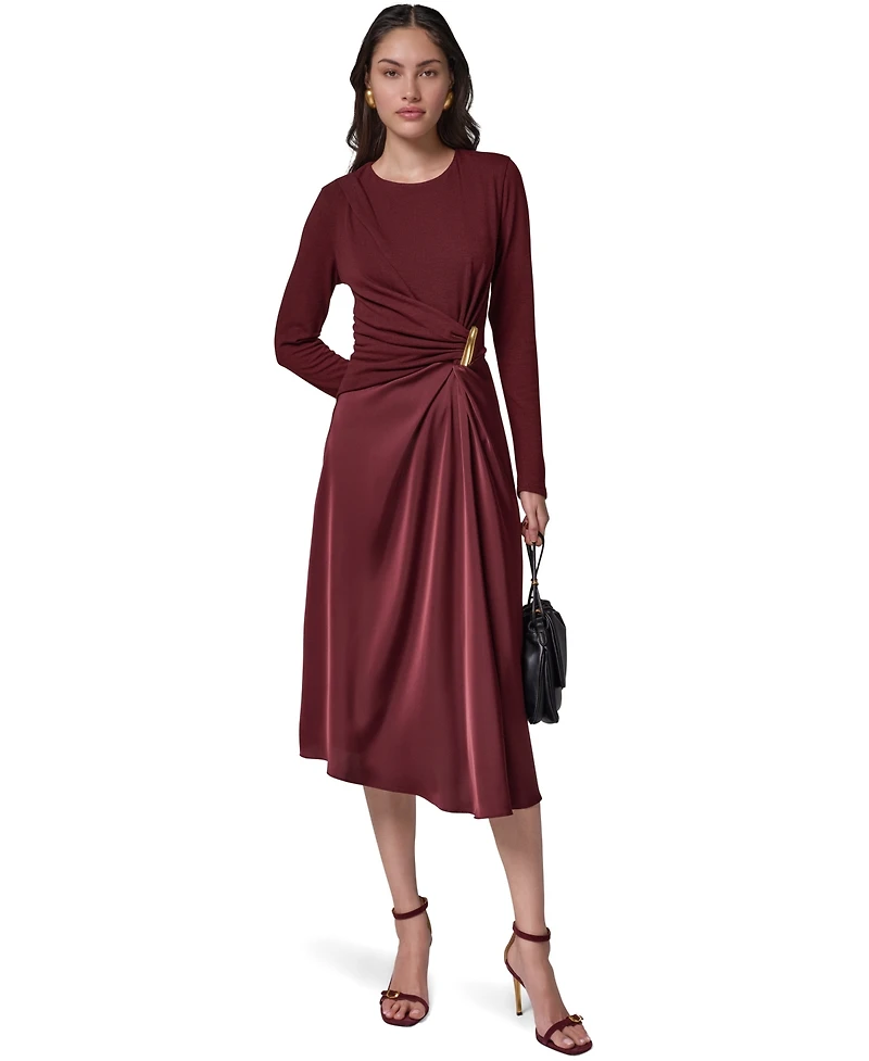Donna Karan New York Women's L/S Whwre @ Waist Long-Sleeve Fit-and-Flare Midi Dress