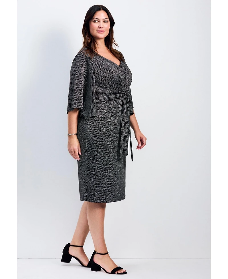 Avenue Women's Plus Anastasia Metallic Knit Tie Front Dress