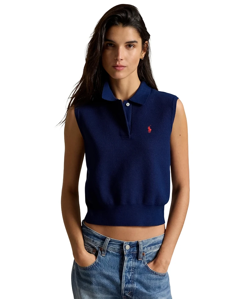 Polo Ralph Lauren Women's Ribbed Collar Sleeveless Sweater