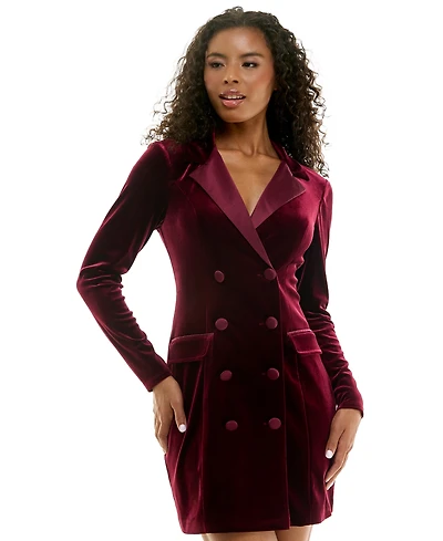 City Studios Juniors' Notch-Lapel Tuxedo-Style Velvet Dress