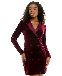 City Studios Juniors' Notch-Lapel Tuxedo-Style Velvet Dress