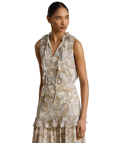 Lauren Ralph Women's Ruffle-Trim V-Neck Blouse