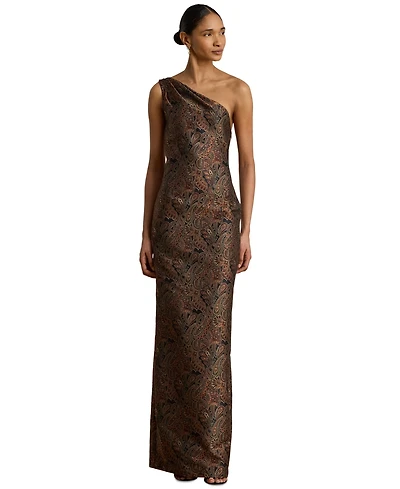 Lauren Ralph Paisley Jacquard One-Shoulder Gown
