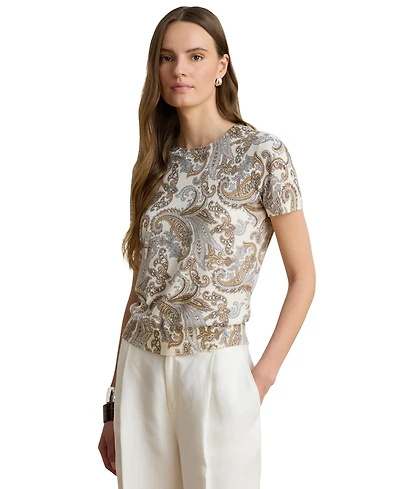 Lauren Ralph Women's Paisley Short-Sleeve Sweater