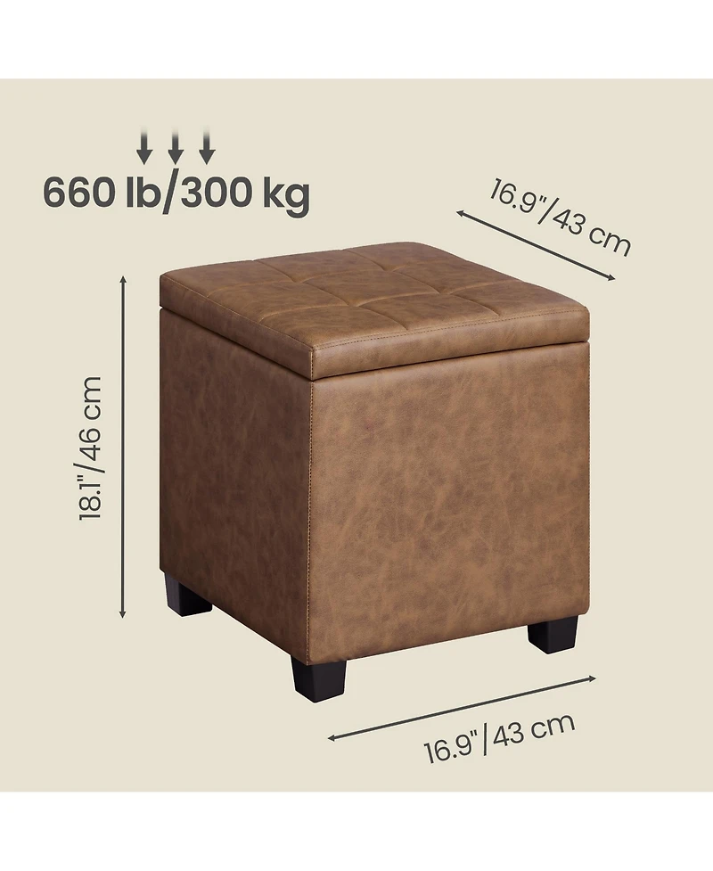 SongmicsHome Ottoman Cube with Hinged Lid, Storage Ottoman, Foot Stool Footrest, Synthetic Leather