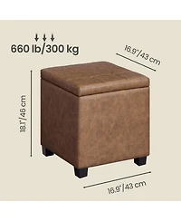 SongmicsHome Ottoman Cube with Hinged Lid, Storage Ottoman, Foot Stool Footrest, Synthetic Leather