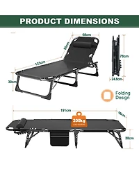 Mooncool Sleeping Cots Folding Chaise Lounge Chairs 5-Position Outdoor for Beach Lawn Camping Pool