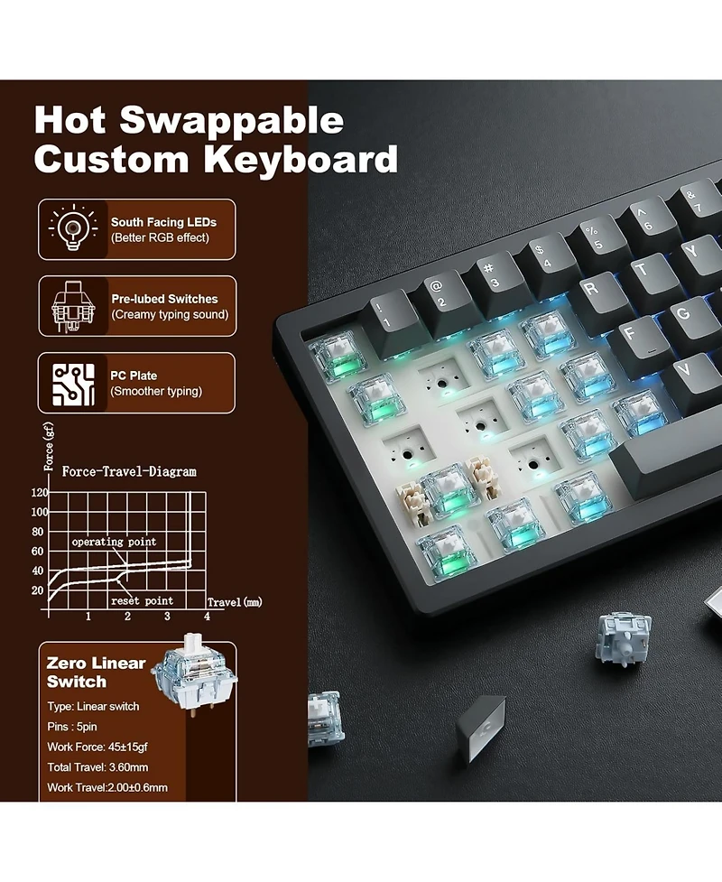 Ipason AL68 Wireless Mechanical 60% Keyboard for Mac, Windows, and Android