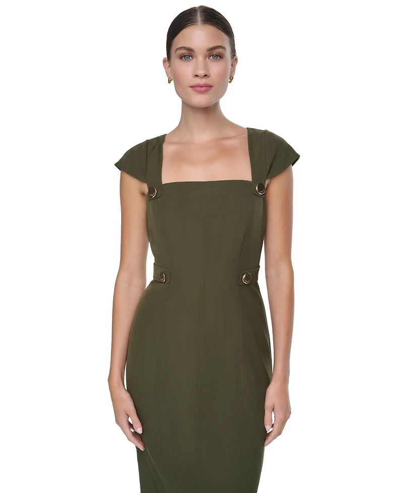 Halston Women's Cap-Sleeve Square-Neck Crepe Midi Dress