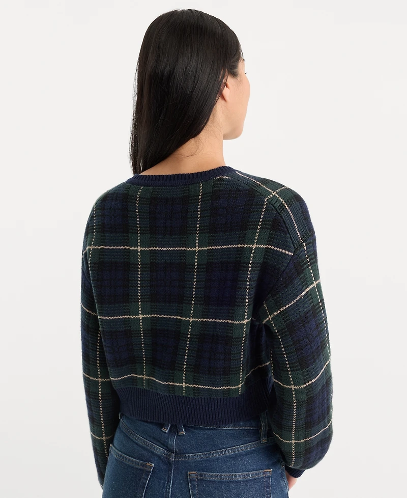 Good American Women's Cropped Plaid Cardigan