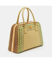 Pre-Owned Prada Women's Pyramid Stud and Crystal Embellished Saffiano Leather Satchel