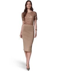 Donna Karan New York Women's DK647 Straight Knit Midi High-Waisted Skirt