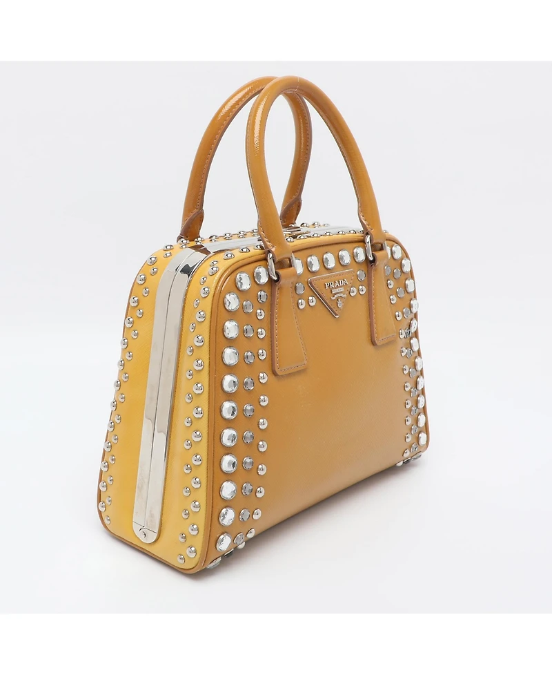Pre-Owned Prada Women's Small Studded Saffiano Patent Leather Frame Bag