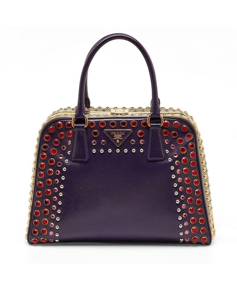 Pre-Owned Prada Crystal Embellished Saffiano Leather Satchel
