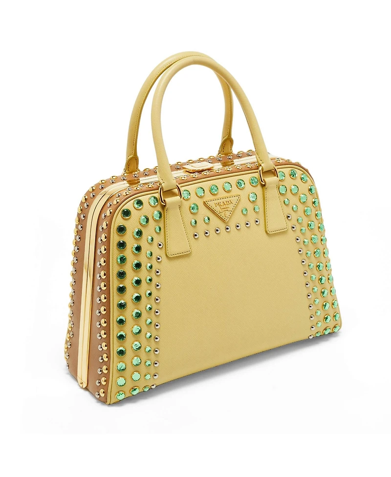 Pre-Owned Prada Women's Saffiano Lux Crystal Embellished Pyramid Satchel