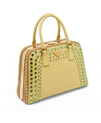 Pre-Owned Prada Women's Saffiano Lux Crystal Embellished Pyramid Satchel