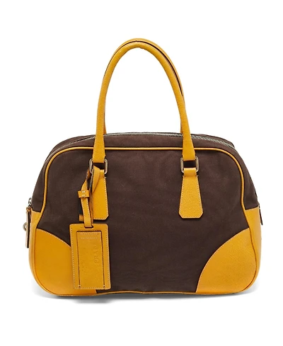 Pre-Owned Prada Women's Two-Tone Canvas and Leather Bowler Bag