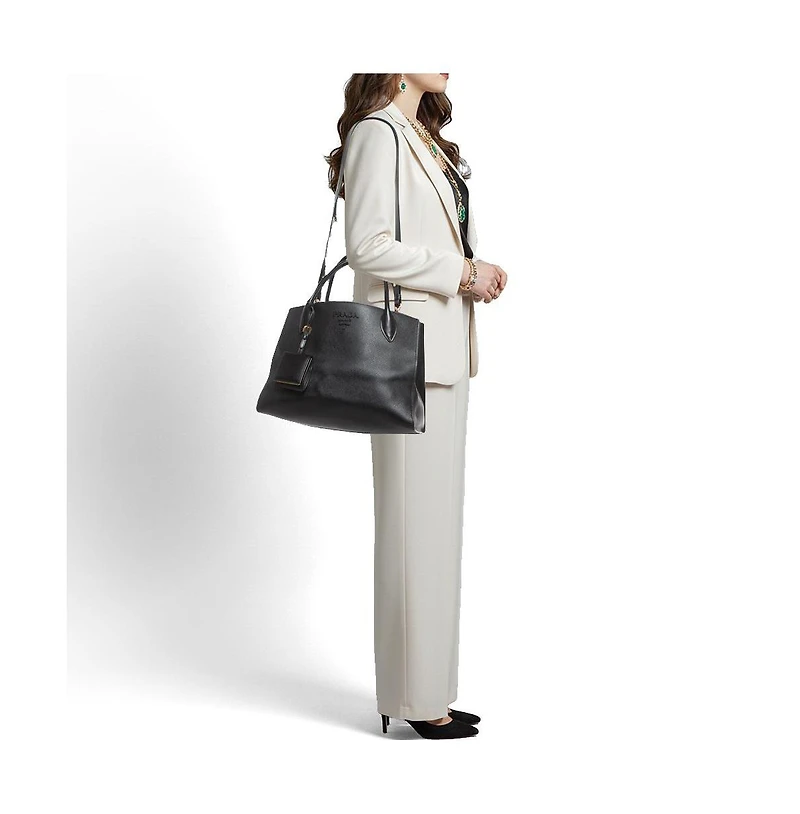 Pre-Owned Prada Women's Monochrome Saffiano Leather Medium Tote Bag