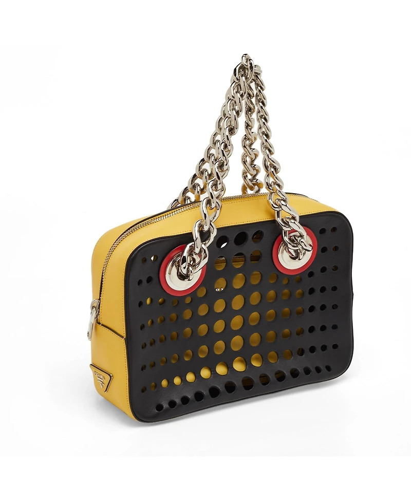 Pre-Owned Prada Women's City Fori Perforated Leather Chain Shoulder Bag