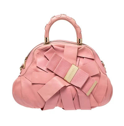 Pre-Owned Versace Women's Venita Leather Bow Satchel