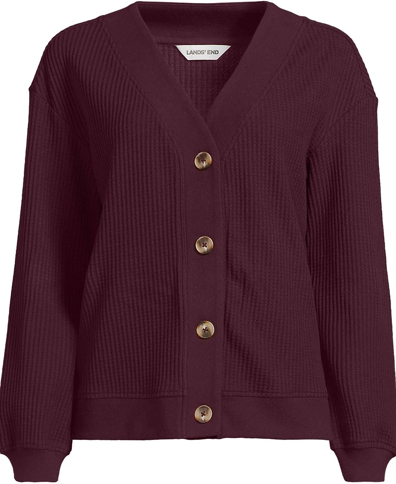 Lands' End Women's Long Sleeve Waffle V-neck Cardigan