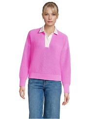 Lands' End Women's Drifter Rugby with Woven Collar Sweater