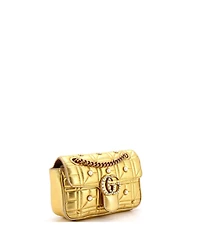 Pre-Owned Gucci Mini Pearly Gg Marmont Flap Bag Embellished Matelasse Leather