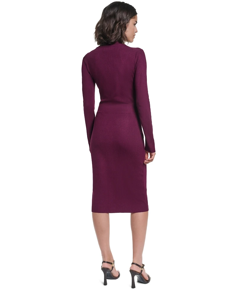 Karl Lagerfeld Paris Women's Mock Neck Midi Button Front Sweater Dress
