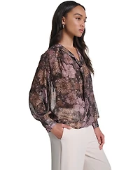 Karl Lagerfeld Paris Women's Tie Neck Sheer Floral Blouse