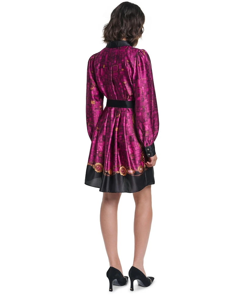 Karl Lagerfeld Paris Women's B.f. Collared Long-Sleeve Belted Shirt Dress