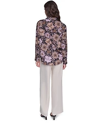 Karl Lagerfeld Paris Women's Floral-Print Long-Sleeve Point-Collar Blouse