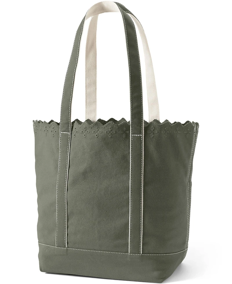 Lands' End Large Eyelet Canvas Long Handle Open Top Tote