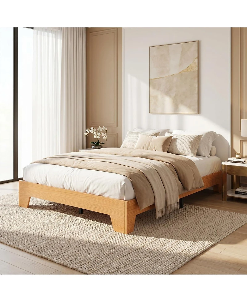 homfan Bed Frame with Wooden Slats, Wood Platform Frame, Low Profile Bed, No Box Spring Needed