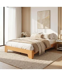 homfan Bed Frame with Wooden Slats, Wood Platform Frame, Low Profile Bed, No Box Spring Needed