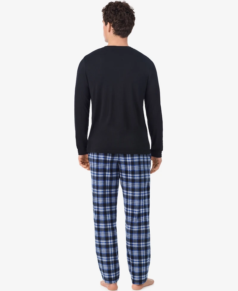Cuddl Duds Men's Cabin Fleece Long-Sleeve Crewneck Pajama Top and Pants, 2-Piece Set