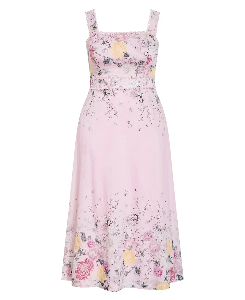 City Chic Plus Chelsea Floral-Print Scallop-Trim Square Neck Maxi Dress