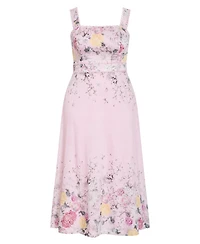 City Chic Plus Chelsea Floral-Print Scallop-Trim Square Neck Maxi Dress