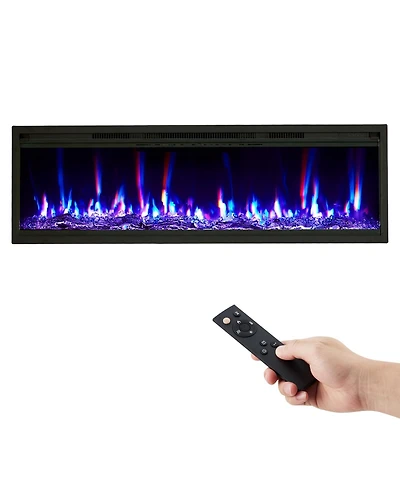 homfan 60 Inch Electric Fireplace Insert, Wall Mounted Or Recessed, 12 Flame Colors,Crystal Effects, Remote, Timer, Low Noise, 750W/1500W Decor