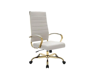 LeisureMod Benmar High-Back Leather Conference Desk Office Chair with Frame, Adjustable, Swivel and Tilt