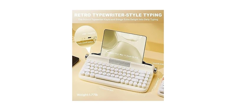 Ipason Wireless Retro Keyboard for Windows, Mac, Android, iOS