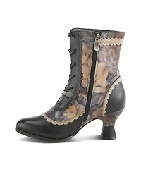 L'Artiste Women's Spring Step Bewitch-Floral Lace-Up Bootie with Painted Vamp