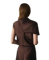 The Fold Women's Ocana Asymmetric Sleeve Satin Blouse